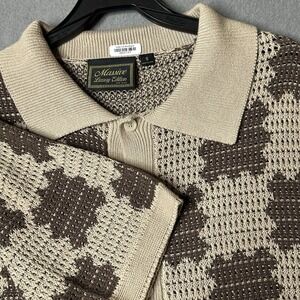 Massive Luxury Edition shirt mens tan short sleeve crochet knit button up- Small
